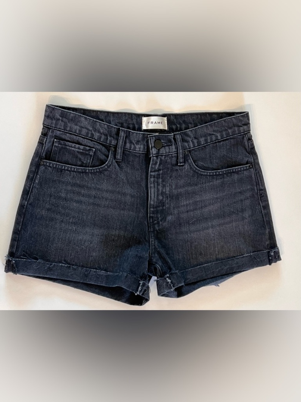 FRAME Grand Garcon High Waist Secrecy Black Denim Shorts Size 27
